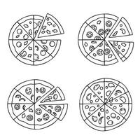 Hand Drawn Pizza Slice Set Designed with Black Line Style and Simple Shapes vector
