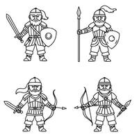 Medieval knight soldier armor in powerful pose with full battle gear and weapons vector