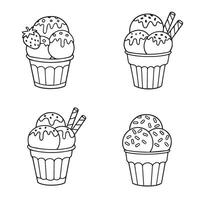 Scoop and Swirl Ice Cream Line Art with Decorative Cup Design and Drips vector