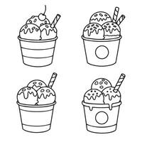 Fun Ice Cream Outline Illustration with Unique Cup Designs for Graphic Projects vector