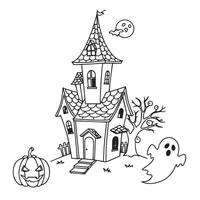 Scary haunted house drawing with a dark mysterious vibe and glowing windows vector
