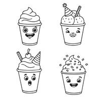 Yummy Ice Cream Cup Design with Toppings in Modern Clean Line Drawing Style vector