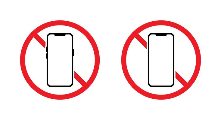 No smartphone area icon. Mobile phone prohibition zone sign. Cellphone with forbidden symbol