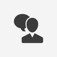 User, person with chat bubble icon for communication and social interaction symbol sign vector