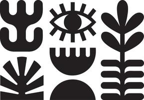 Set of Six Abstract Black and White Botanical and Geometric Icons vector