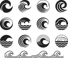 Collection of wave designs and Black and White silhouette patterns icons vector