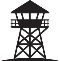 A simple black silhouette of a watchtower, Watchtower icon. Black silhouette. Front side view vector