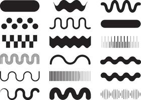 Collection of abstract black wave, line, dot, and shape patterns, ideal for modern design, backgrounds, digital art, and decoration. vector