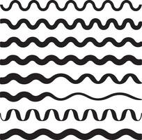Set of Black wavy line patterns collection on white background vector