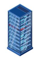 Isometric server. Network server room. 3D computer equipment. Storage database. Isometric. vector