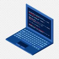 Isometric Laptop. 3d isometric laptop computer. Abstract programming language and program code on a laptop screen. Isometric. vector