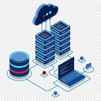 Cloud technology computing concept. Modern cloud technology. Data center isometric concept. Isometric cloud technology with datacenter. Web hosting concept. Isometric technology, vector