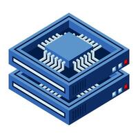 Isometric futuristic server. Isometric database or data center. Abstract blockchain. Computer storage. Cloud storage. Isometric vector