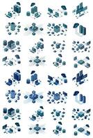 Large set of isometric modern technology concept for cloud computing, datacenter, database, artificial intelligence, and blockchain technology. Isometric technology. vector