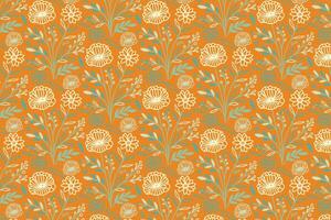 Repeating hand drawn flower and leaf line pattern for modern textile fabric wrapping paper and home fashion accessories vector
