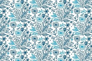 one line blue floral pattern with trendy abstract flowers and leaves for fabric prints wallpaper table top and wrapping paper vector