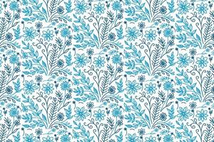 stylish blue floral pattern in hand drawn sketch style with modern minimal line art for home textiles bedsheets and wrapping fabric vector