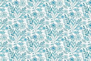 blue single stroke floral pattern with repeated flower and leaf outlines for trendy fabric applications and fashion accessories vector