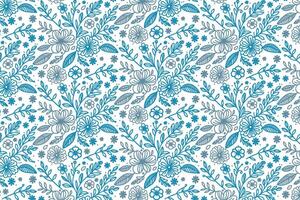 blue one line floral pattern featuring minimalist doodle flowers and abstract leaves for table top fashion fabric and wrapping uses vector