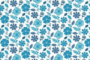 continuous floral line art pattern in blue with abstract leaf sketches for wrapping textile and table fabric vector