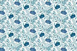 blue pattern with artistic one line flower and leaf outlines in modern style for textile wallpaper and table runners vector