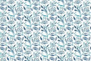 pattern with blue floral line art and continuous rose outlines for pillowcases table top and wallpaper print vector