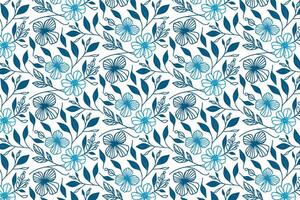 blue flower design with continuous line sketches for modern home textile table linens and wrapping fabric vector