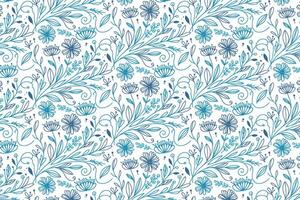 hand drawn blue pattern with continuous floral line art and abstract leaf designs for fashionable home fabric vector