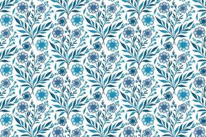 blue floral pattern with continuous single line sketch roses and decorative elements for wrapping and table top fabric vector
