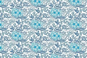 hand sketched floral pattern in blue with line art design for wrapping textile products and pillowcases vector