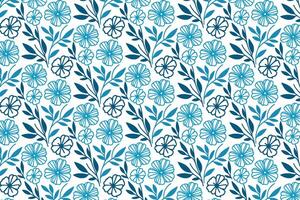 blue line art floral pattern with minimal flower and cotton elements for textile table top and fashion uses vector