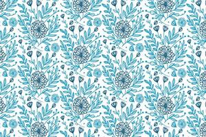 blue abstract floral pattern with one line rose and leaf illustrations for stylish textile design and pillow fabrics vector