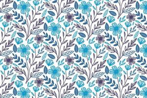 artistic blue floral pattern with abstract one line doodles of roses and leaves for wrapping and fabric use vector