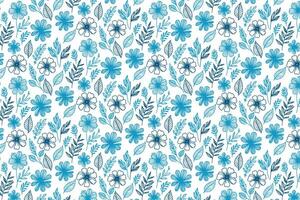 trendy blue pattern with continuous floral and leaf sketches in single line for packaging and fabric use vector