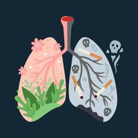 Lungs of a smoker and a healthy person. Dangers of smoking. Visual concept design. vector