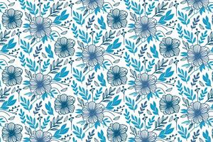 blue floral sketch pattern with continuous line cotton flowers for table linen pillow cover and wallpaper usage vector
