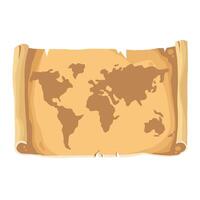 scroll unrolled roll of old paper with world map color cartoon hand drawn illustration vector