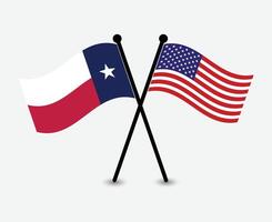 Crossed Texas and American Flags, Symbol of Unity. vector