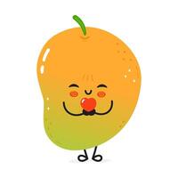 A smiling Mango holding a red heart, conveying feelings of affection and cuteness in a vibrant cartoon illustration. vector