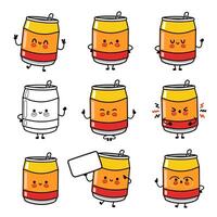 Adorable soda can characters displaying various emotions, perfect for fun and engaging design projects. vector