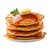 A stack of pancakes on a plate with butter and syrup png
