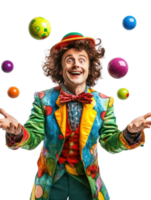 Smiling Clown Juggling Colorful Balls Isolated on Transparent Background png