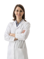Smiling Woman In White Lab Coat With Crossed Arms On Transparent Background png