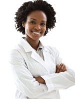 Smiling Woman With Crossed Arms In White Lab Coat Isolated on Transparent Background png