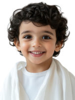 Smiling Young Boy Portrait in White Shirt and Scarf with Transparent Background png
