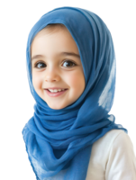 Smiling Young Girl in Blue Hijab and White Top Portrait with Transparent Background png
