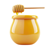 3D Render of a Honey Jar with a Wooden Dipper Dripping Honey on Transparent Background png