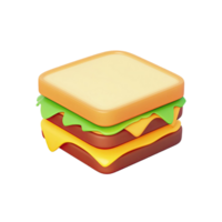 3D Render of a Sandwich with Bread Cheese Meat and Lettuce Against Transparent Background png