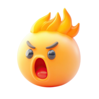 3D Render Of An Angry Emoji With Orange Face Open Mouth And Flames Against Transparent Background png
