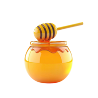 3D Rendered Honey Pot with Dipper Against Transparent Background Depicting Sweet Dessert with Orange and Yellow Colors png
